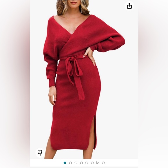 NWOT: Beautiful red Fixmatti maxi sweater dress with removable belt & open back. - Picture 4 of 11